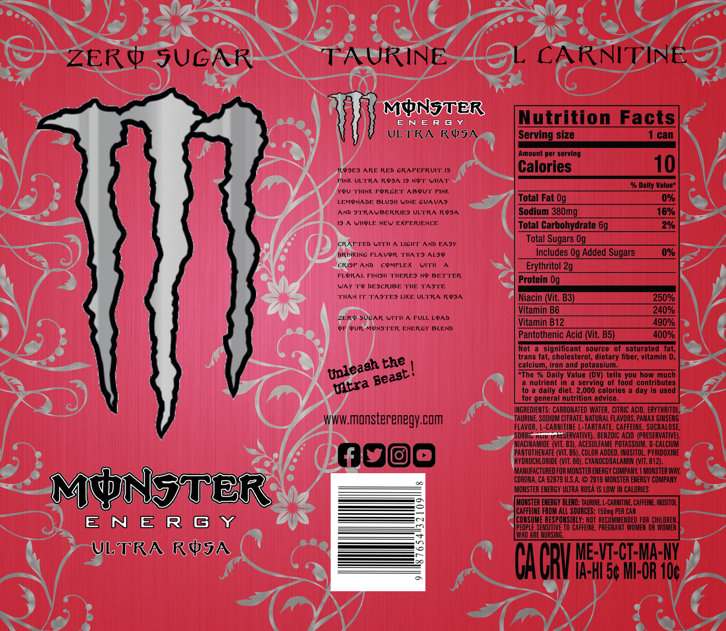 Monster Energy Ultra Rosa Kids Tumbler